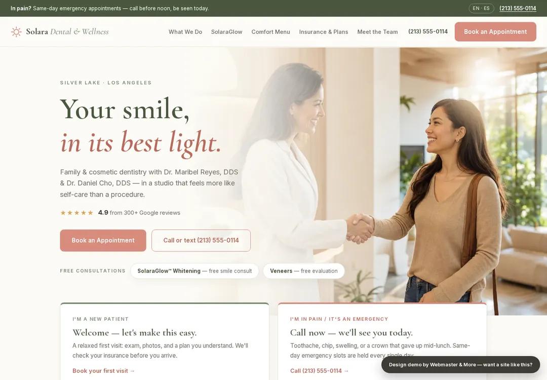 Solara Dental & Wellness — Dental Practice demo site by Webmaster & More