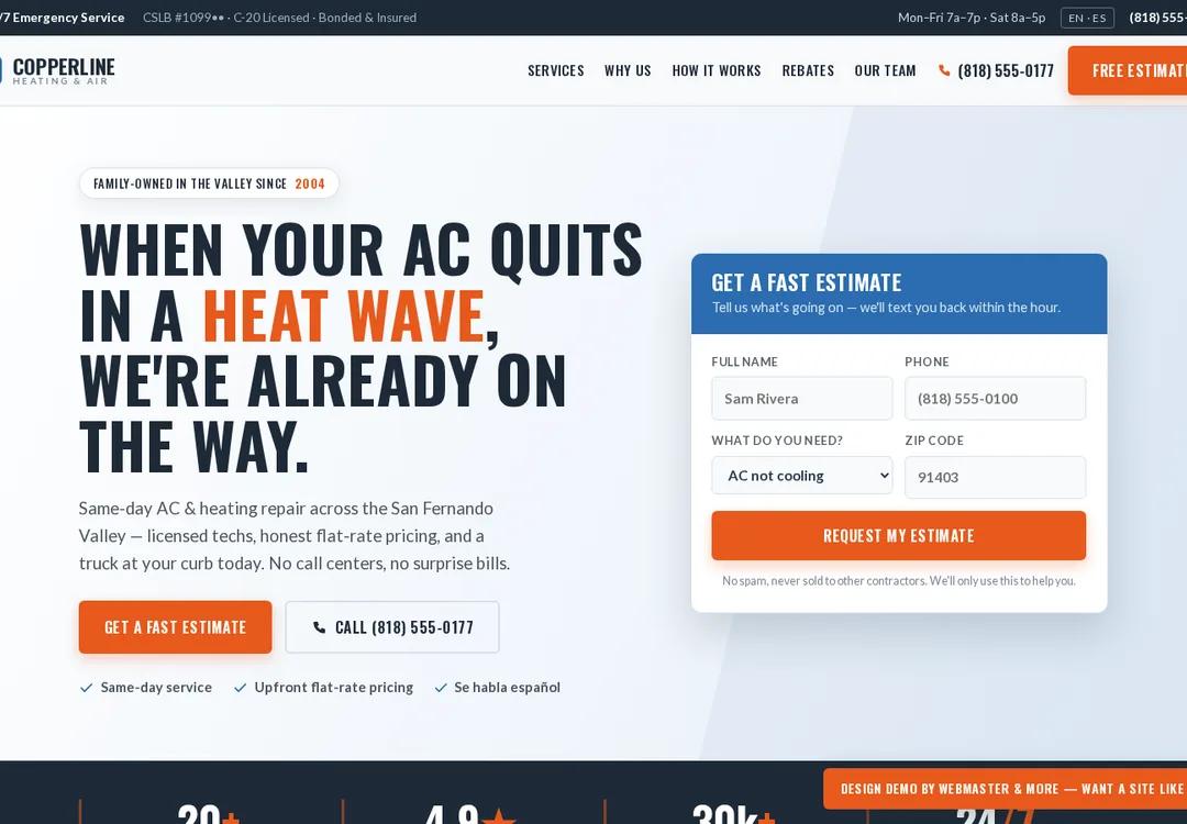 Copperline Heating & Air — HVAC Company demo site by Webmaster & More