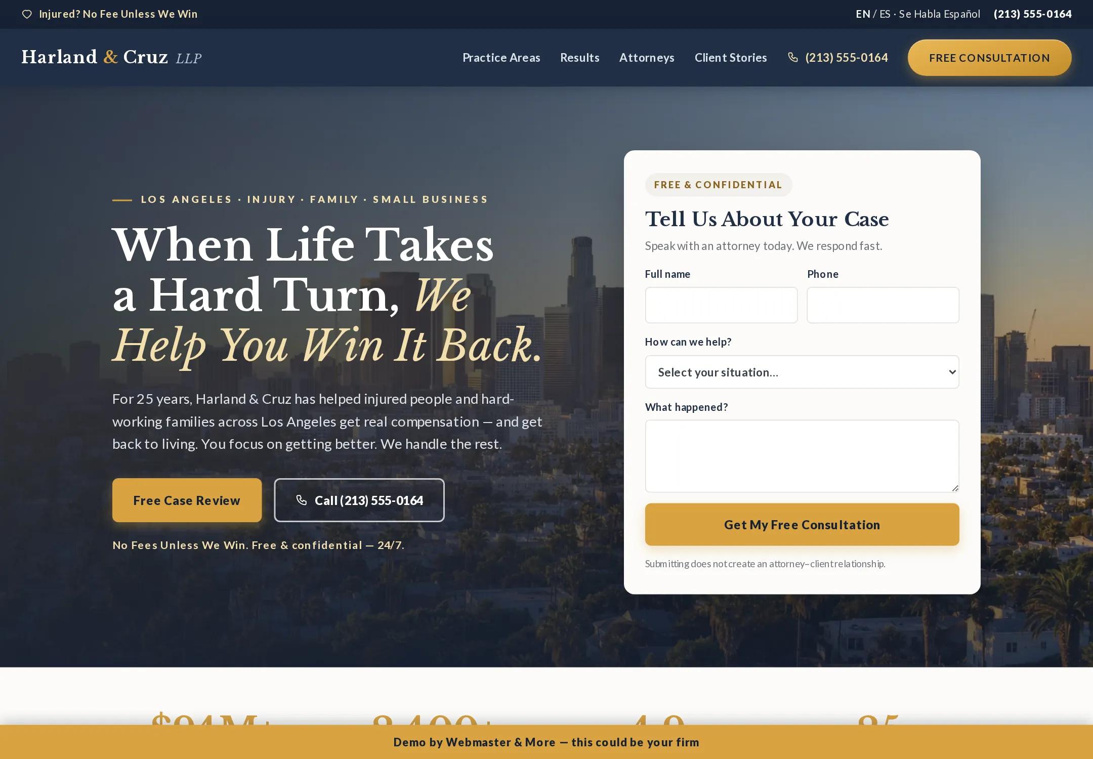 Harland & Cruz LLP — Law Firm demo site by Webmaster & More