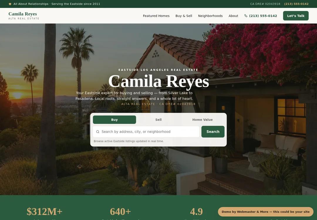 Camila Reyes Real Estate — Real Estate demo site by Webmaster & More