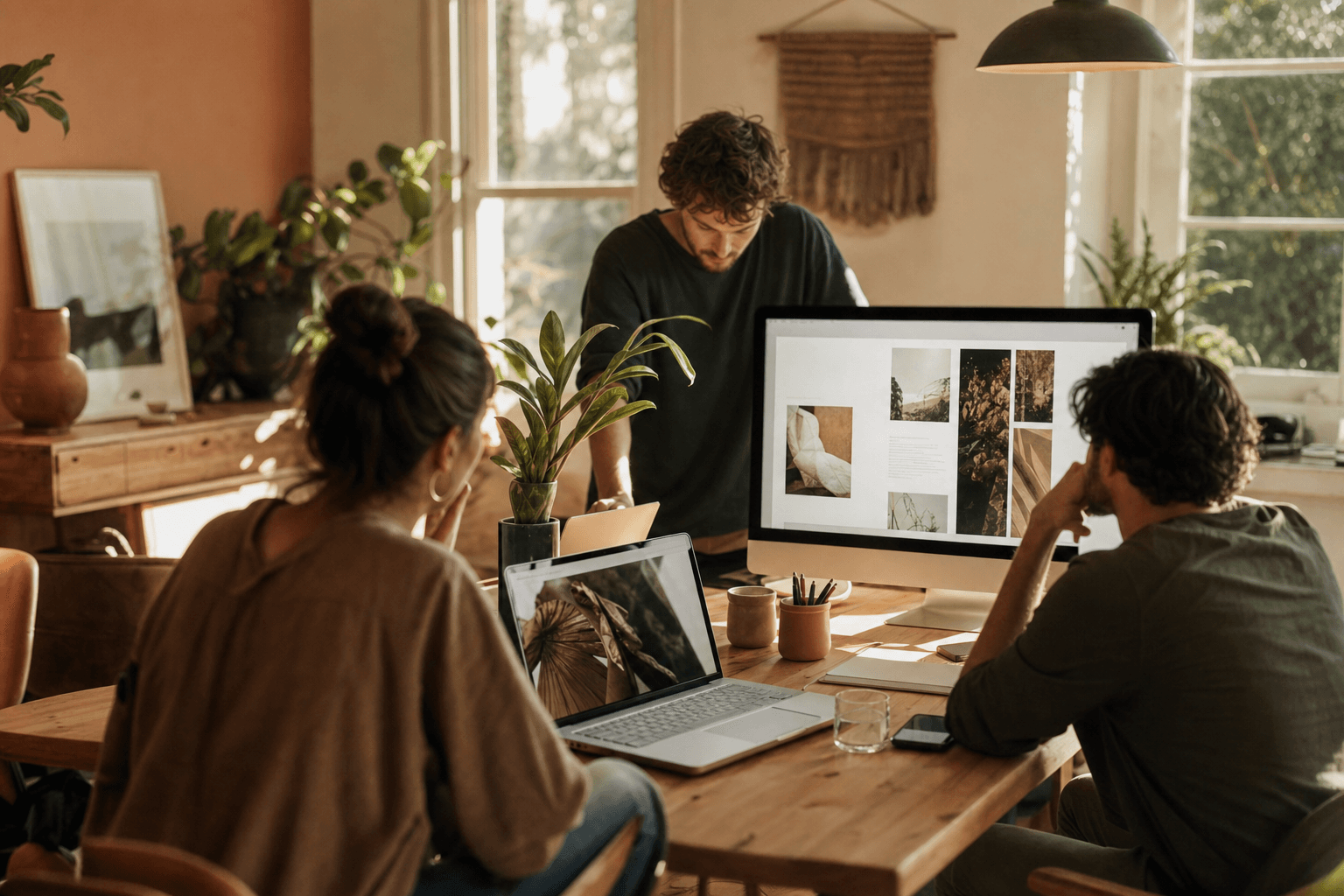 The Webmaster & More team collaborating in a sunlit Los Angeles studio